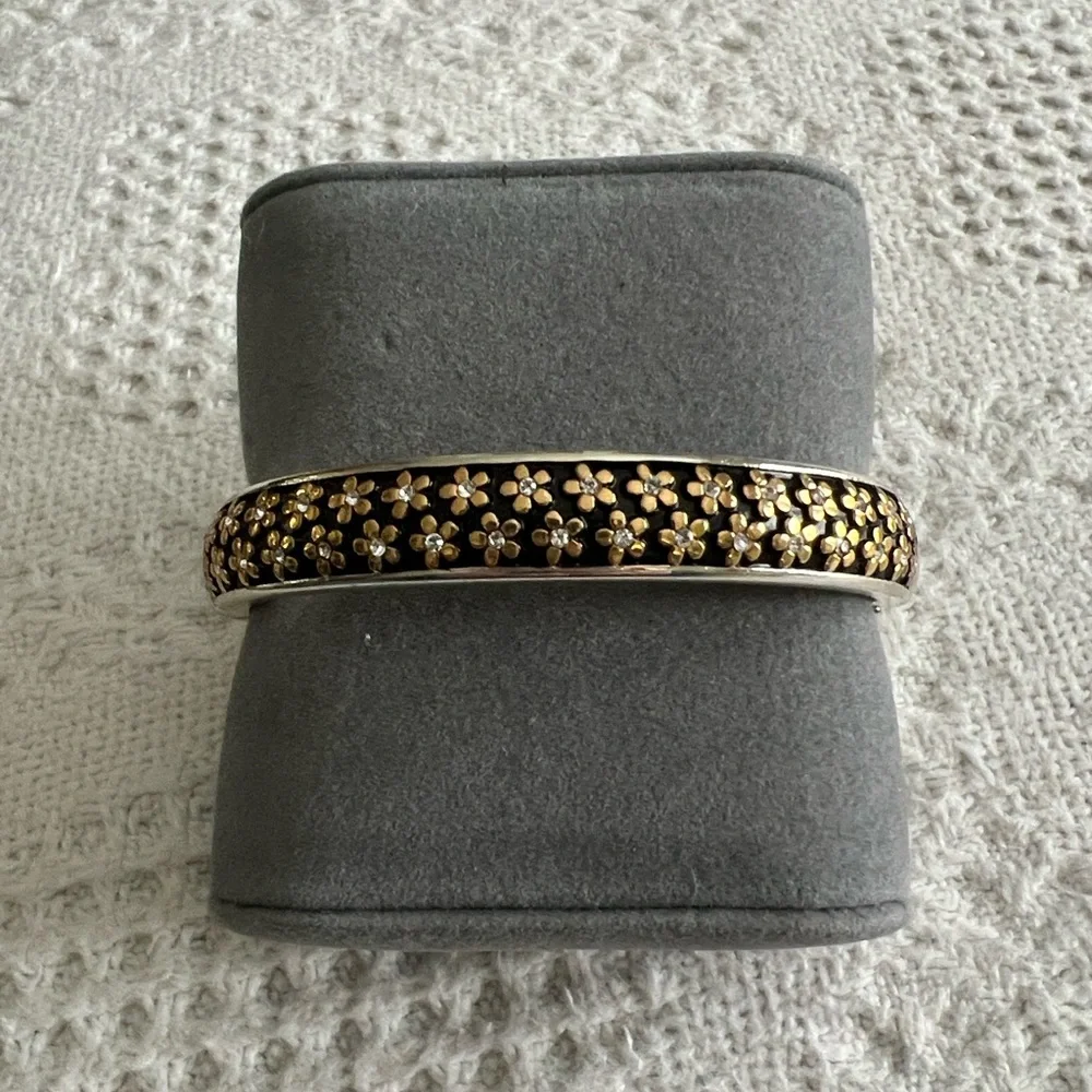 Brighton silver with gold flowers & rhinestones bangle bracelet - Picture 1 of 9